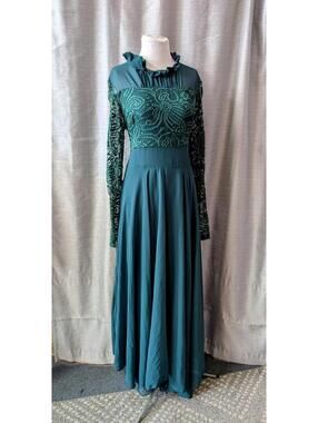 Green Chiffon Lace High Neck Whimsy Party Dress L